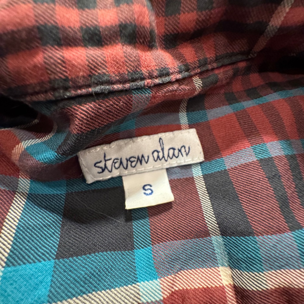 Steven Alan Shirt Mens Small Red Blue Plaid Cotton Casual Button Down USA Preppy - Picture 3 of 10